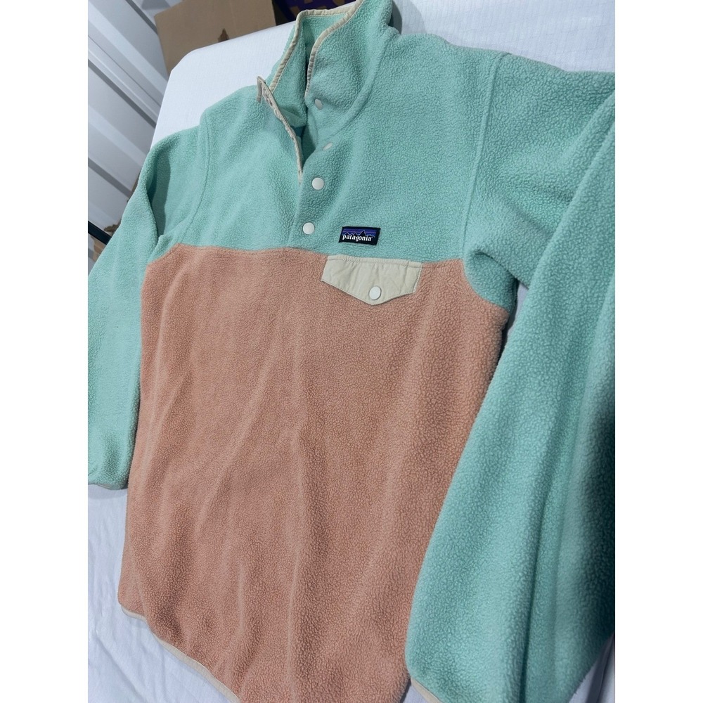 Patagonia Synchilla Snap-T Fleece Pullover Mint Green Peach Colorblock Medium